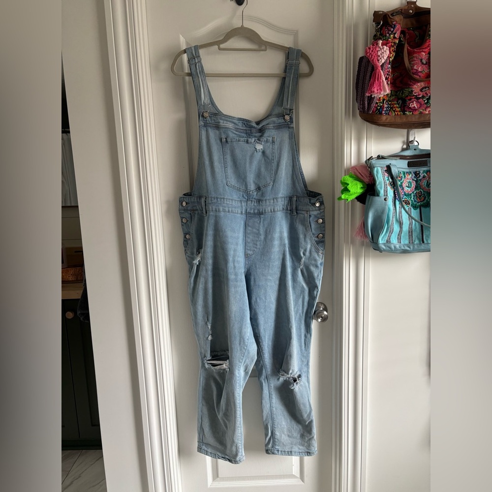 Arula - A Beautiful Soul Blue Distressed Denim Overalls with Adjustable Straps